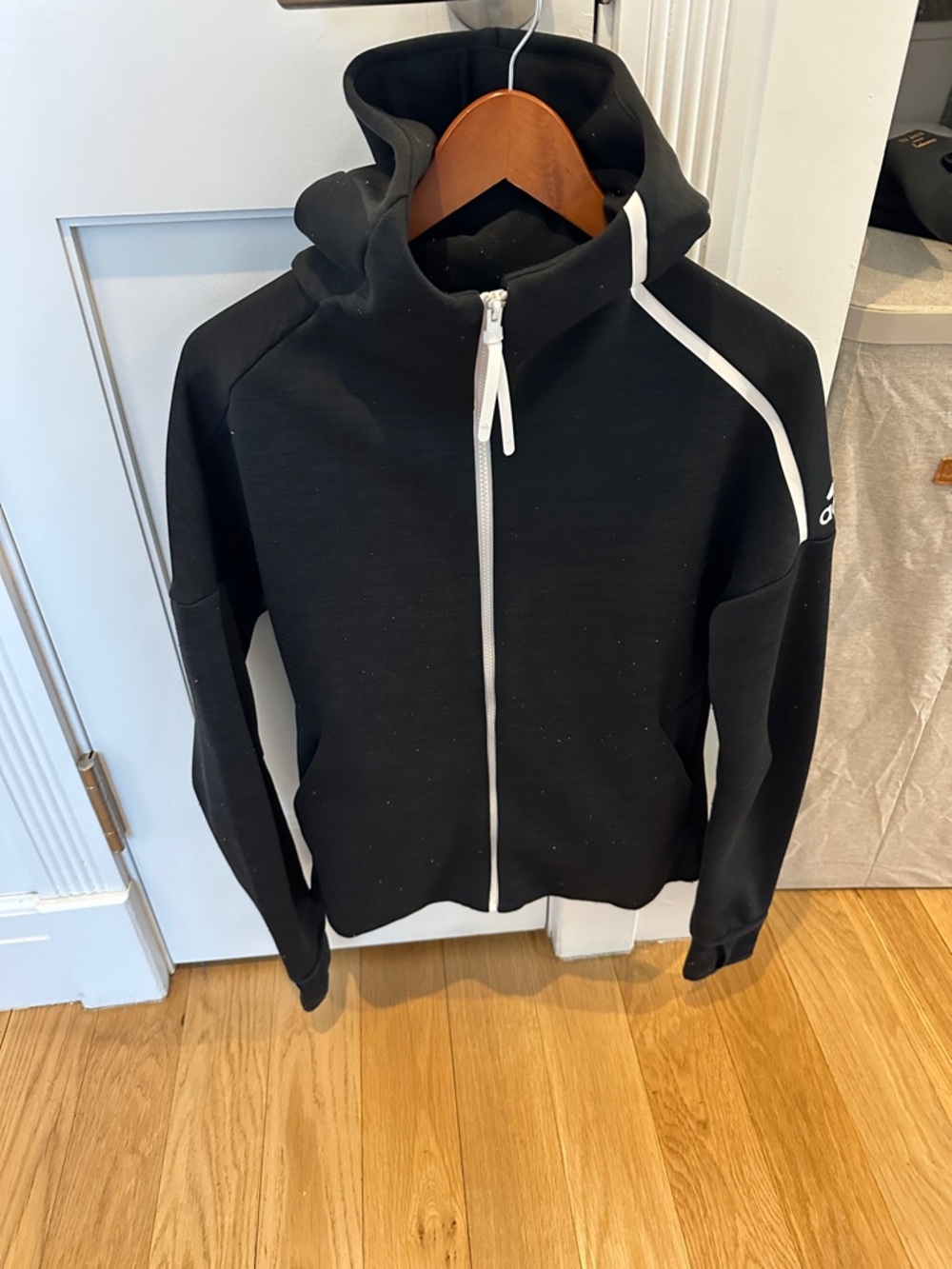 adidas Black Hoodie with White Drawcord